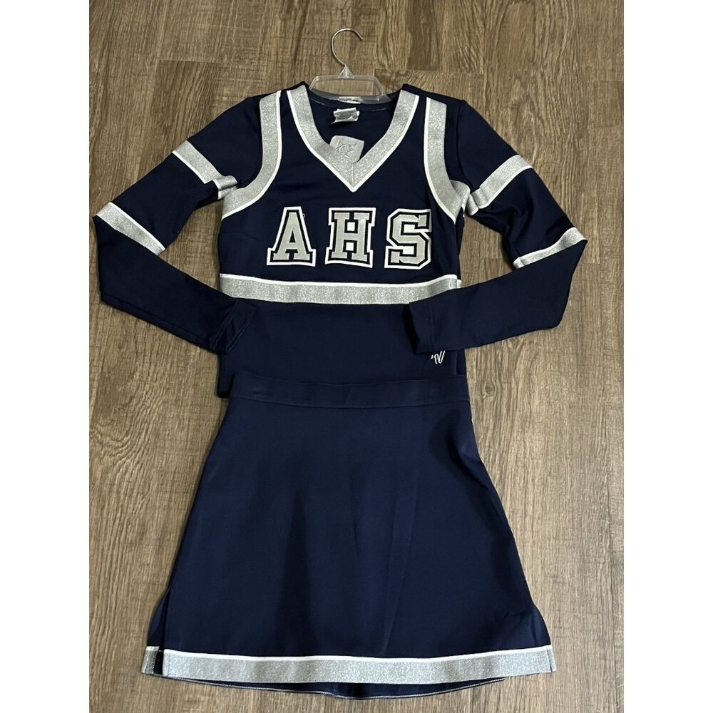 3 Pc High School Cheerleader Uniform AHS 32 Top 25" Skirt Blue Cheer Costume - Picture 7 of 7